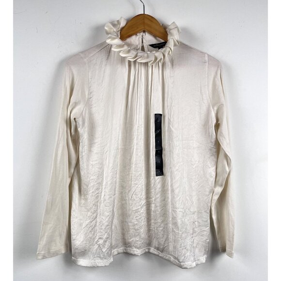 Banana Republic Tops - NWT Banana Republic Fast Long Sleeve Ruffle Neck Snow Day Blouse Sz Small